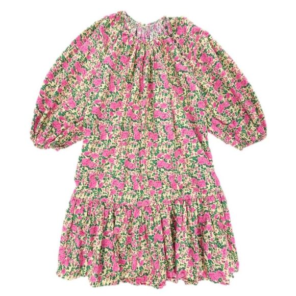 ZARA Cottagecore Voluminous Floral Print Cotton Poplin Babydoll Mini Dress Small - Picture 1 of 7